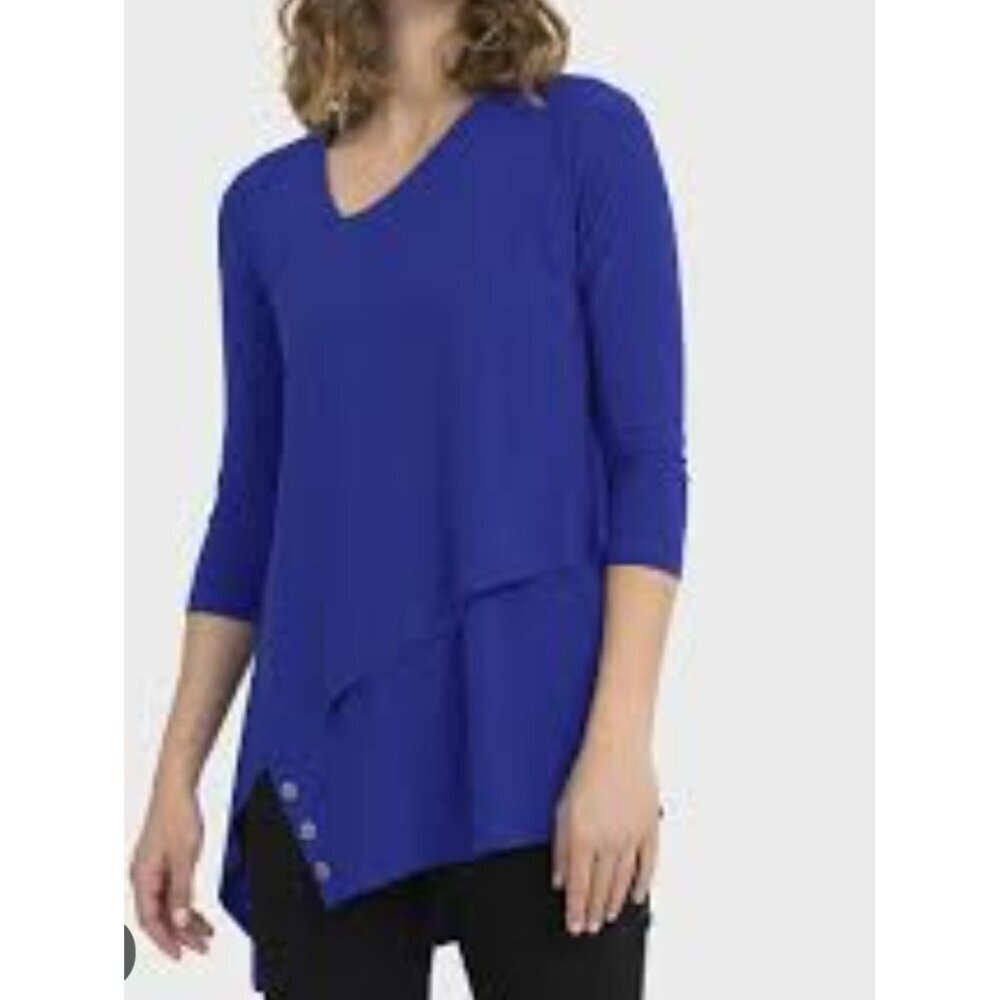 Joseph Ribkoff Women sz 4  Royal Blue 3/4 Sleeve Asymmetrical Tunic Top